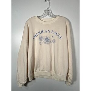 American Eagle Cream Floral Butterfly Graphic Crewneck‎ Sweatshirt XL Boho Cozy